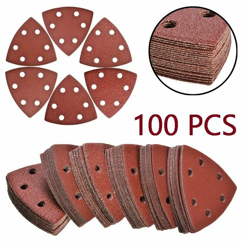 100x Triangle Sandpaper Sanding Pads Hook Loop for 3-1/2" Oscillating Multi Tool