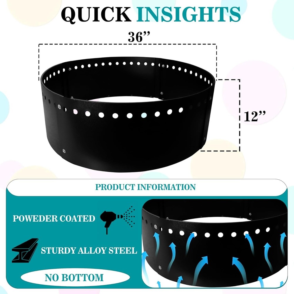 Fire Ring - 36" x 12" - Smokeless Fire Pit Ring For Outside Fire Pit