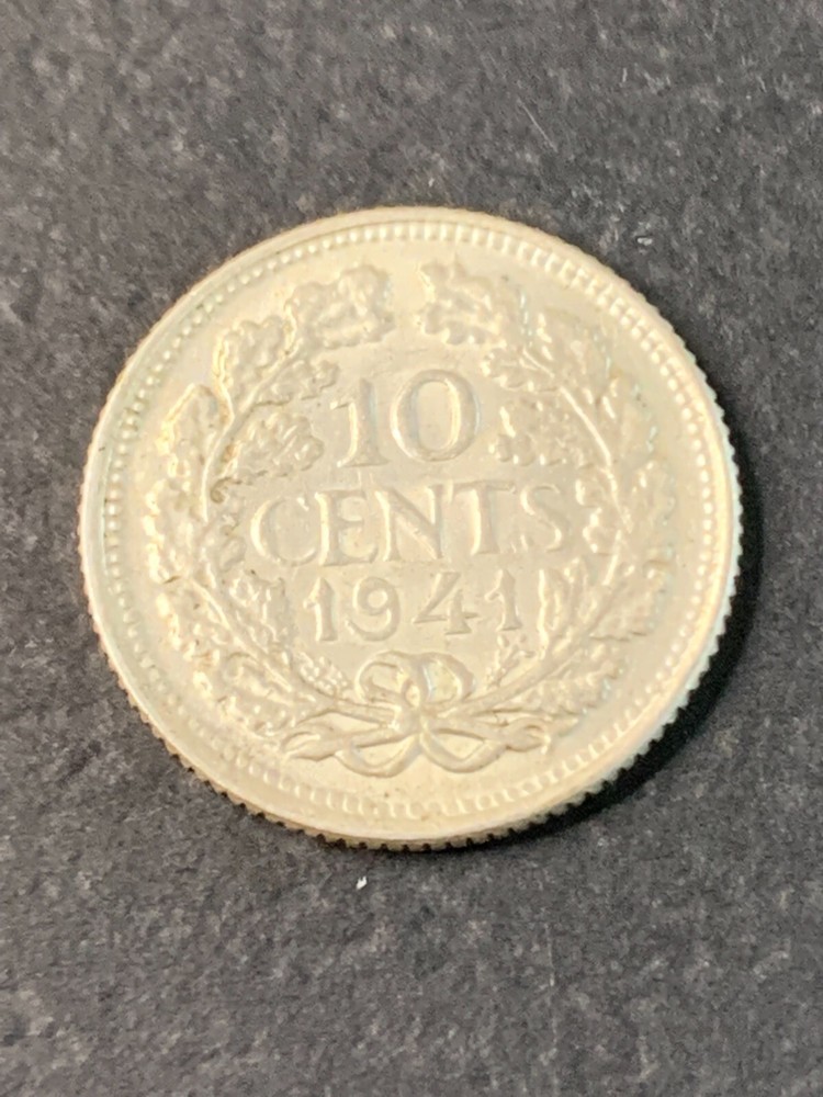 1941 Netherlands Silver 10 Cents- Nice Luster 