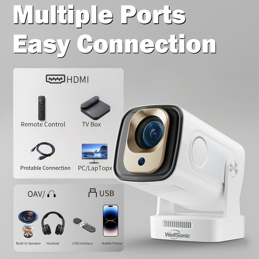 Mini Projector with Wifi and Bluetooth, 260 Ansi Portable Moive Projector Out...