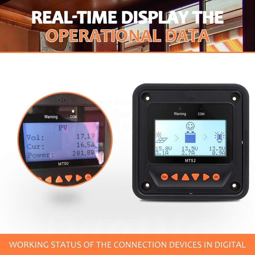 MT-52 Remote Meter MT-52 Solar Controller LCD Display Remote Meter Fit for Tr...