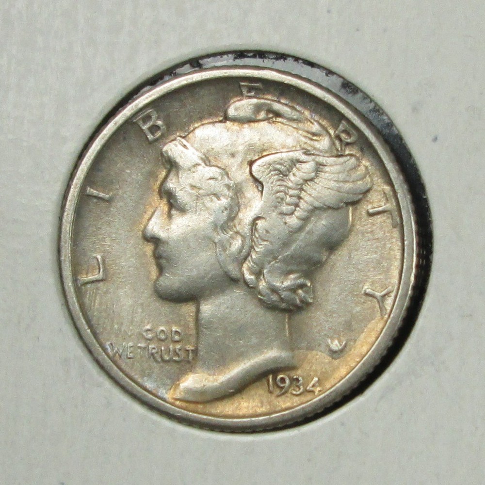 1934 Mercury Silver Dime Error Coin - Laminate?