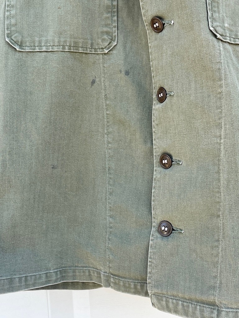 VTG WW2 US Military Army green button field shirt jacket HBT OG 107 Poplin WWII