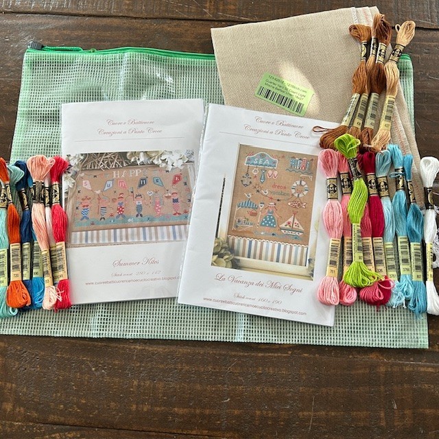 Beach Summer Counted Cross Stitch Bundle 2 Patterns Fabric Floss Bag NEW