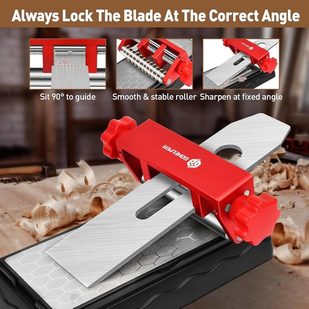 Chisel Sharpening System with Adjustable Jaws and Angle Fixture for Consistency