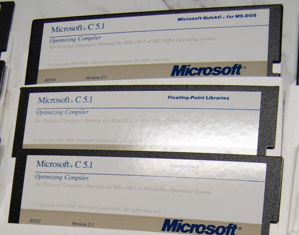 Microsoft C Optimizing Compiler vrs 5.1 Manuals & 5 1/4" Disks