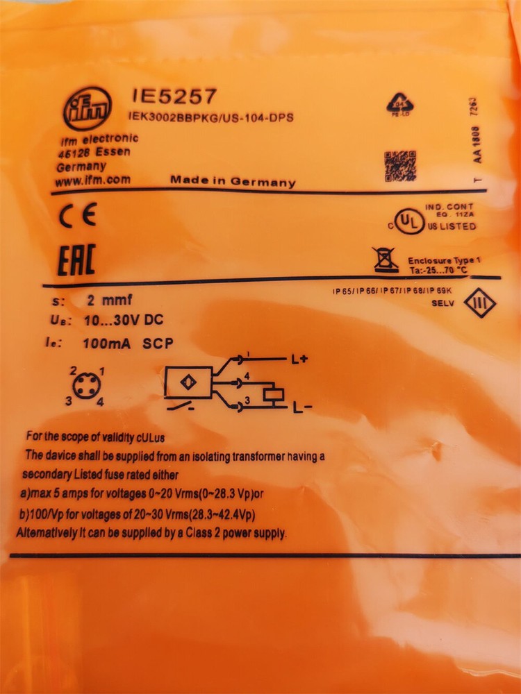 For IFM IE5257 IEK3002BBPKG/US-104-DPS Proximity Switch Sensor New #
