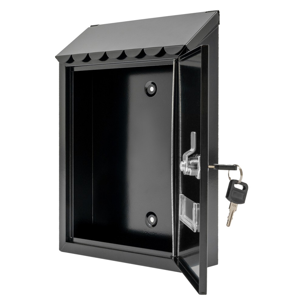 Wall Mount Rectangular Locking Mailbox W/ 2 Keys Black Residential Mail Box ﻿
