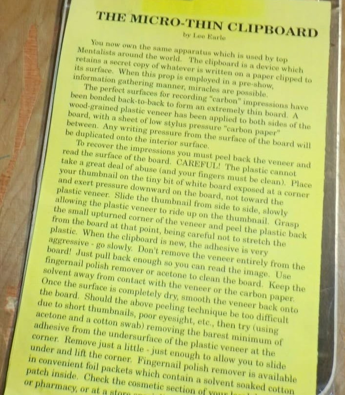 Micro-Thin Clipboard by Lee Earle Magic Mentalism Tricks