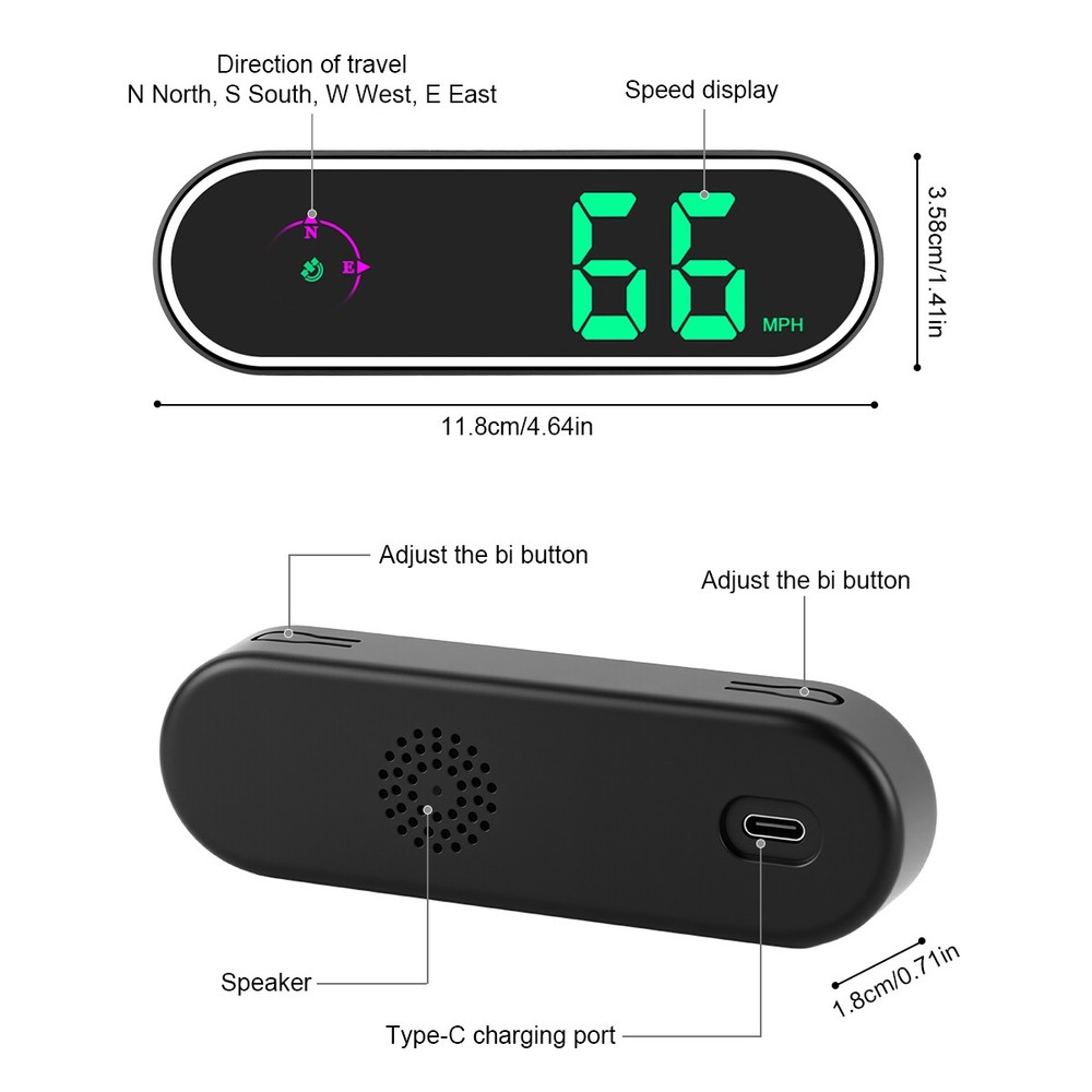 Smart Speedometer HUD: Real-Time Speed Auto Time Sync Direction &Overspeed Alarm
