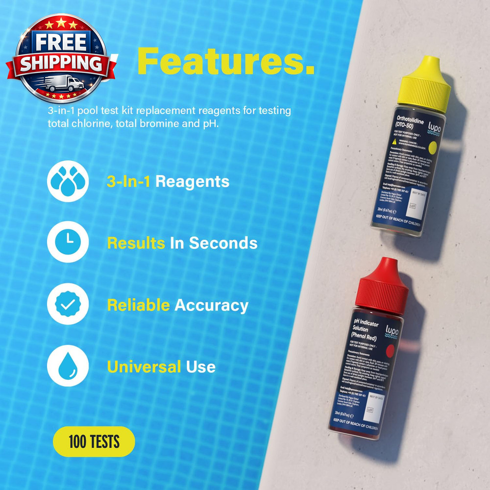 Lupo 3-In-1 Pool Test Kit Replacement Reagents | Pool Testing Kit Refill Reagent
