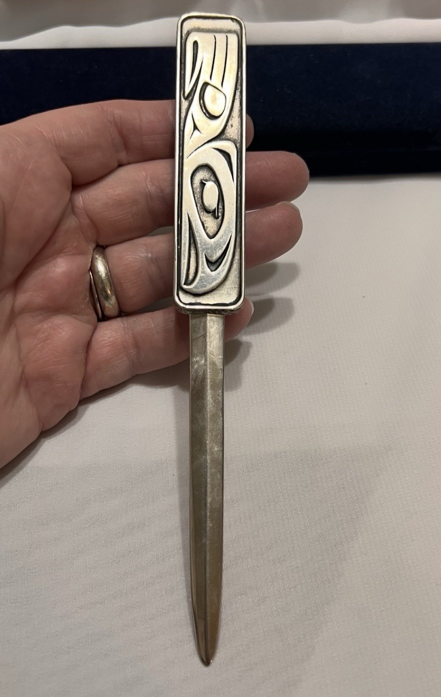 NATIVE AMERICAN GITXSAN Artist DANIEL YUNKWS Silver Metal LETTER OPENER Canada