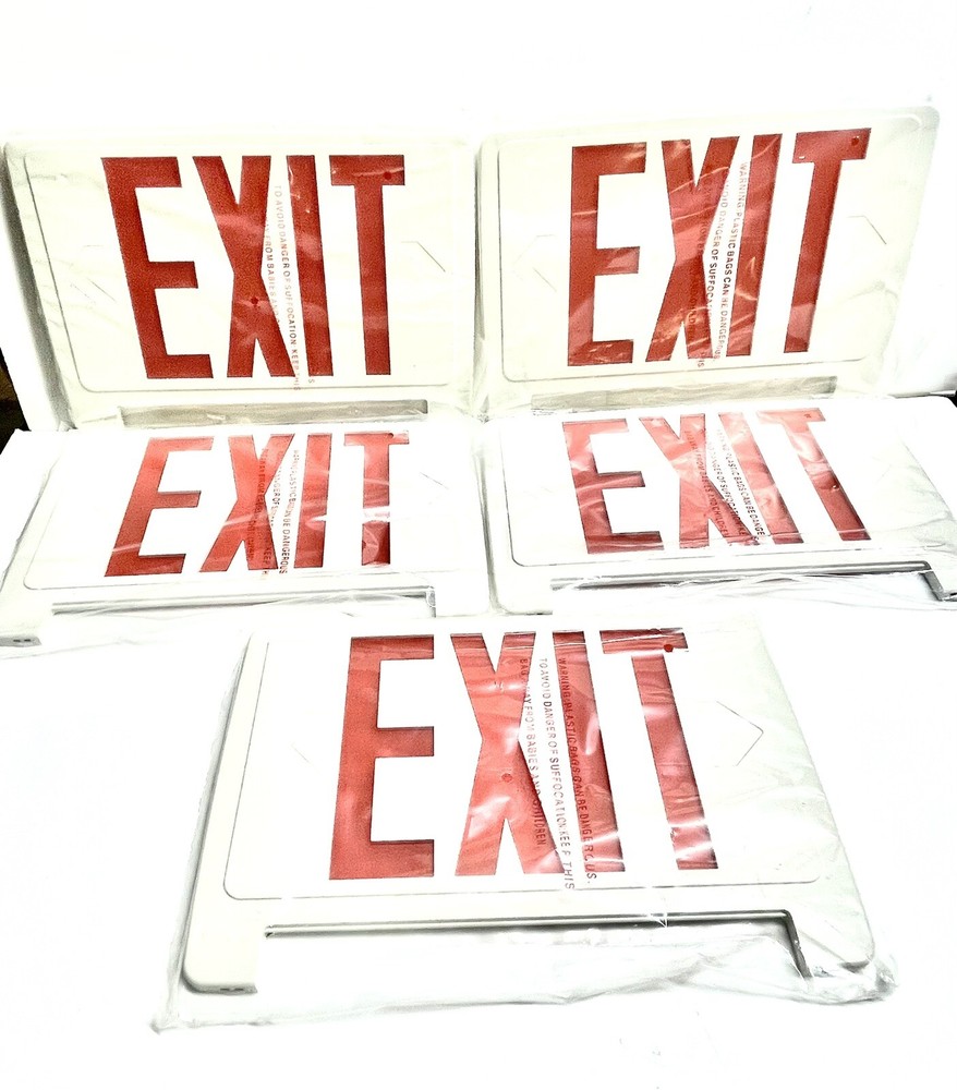 New REPLACEMENT Emergency EXIT LIGHT COVERS Red WHITE PLASTIC SIGN 12.5"x 8.5"
