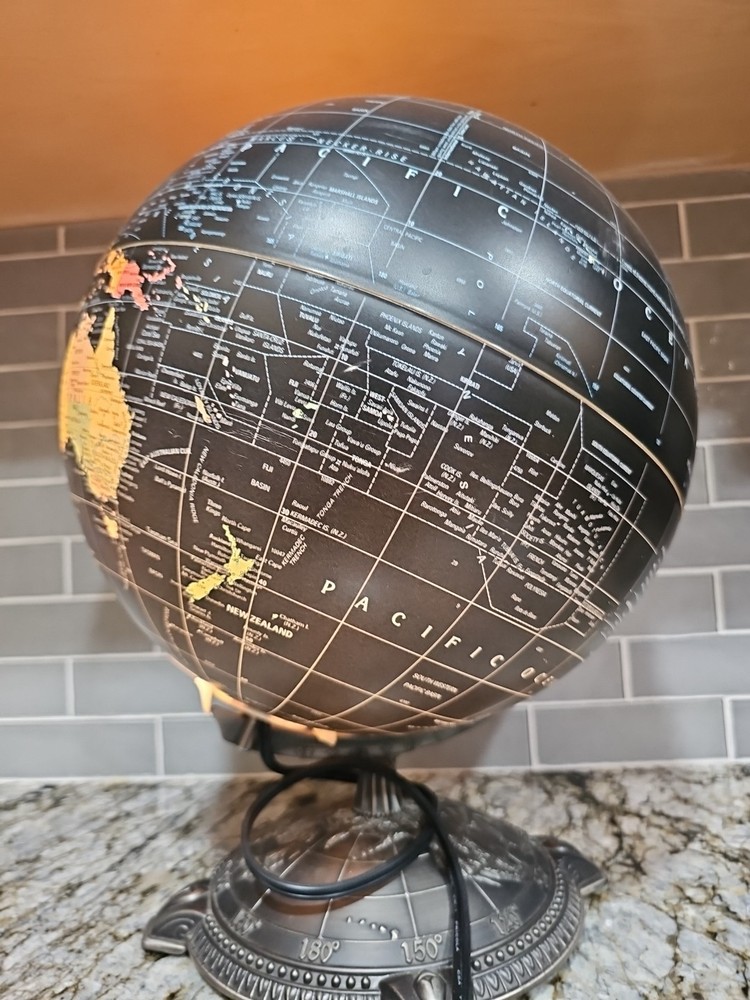 Old Deco Replogle Starlight Series Black Lighted World Globe Lamp Light Decor