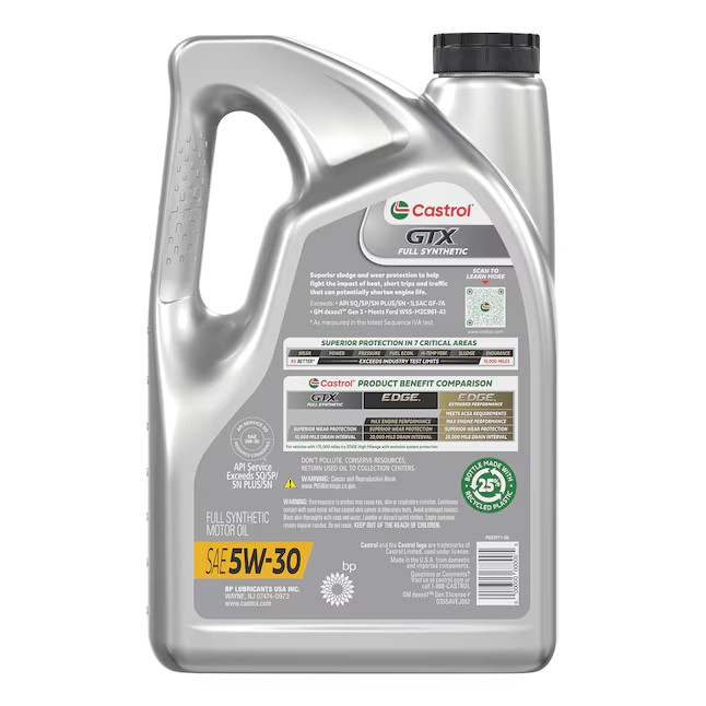 Castrol GTX Full Synthetic 5W-30 Motor Engine Oil 5 Quart Jug Car Truck