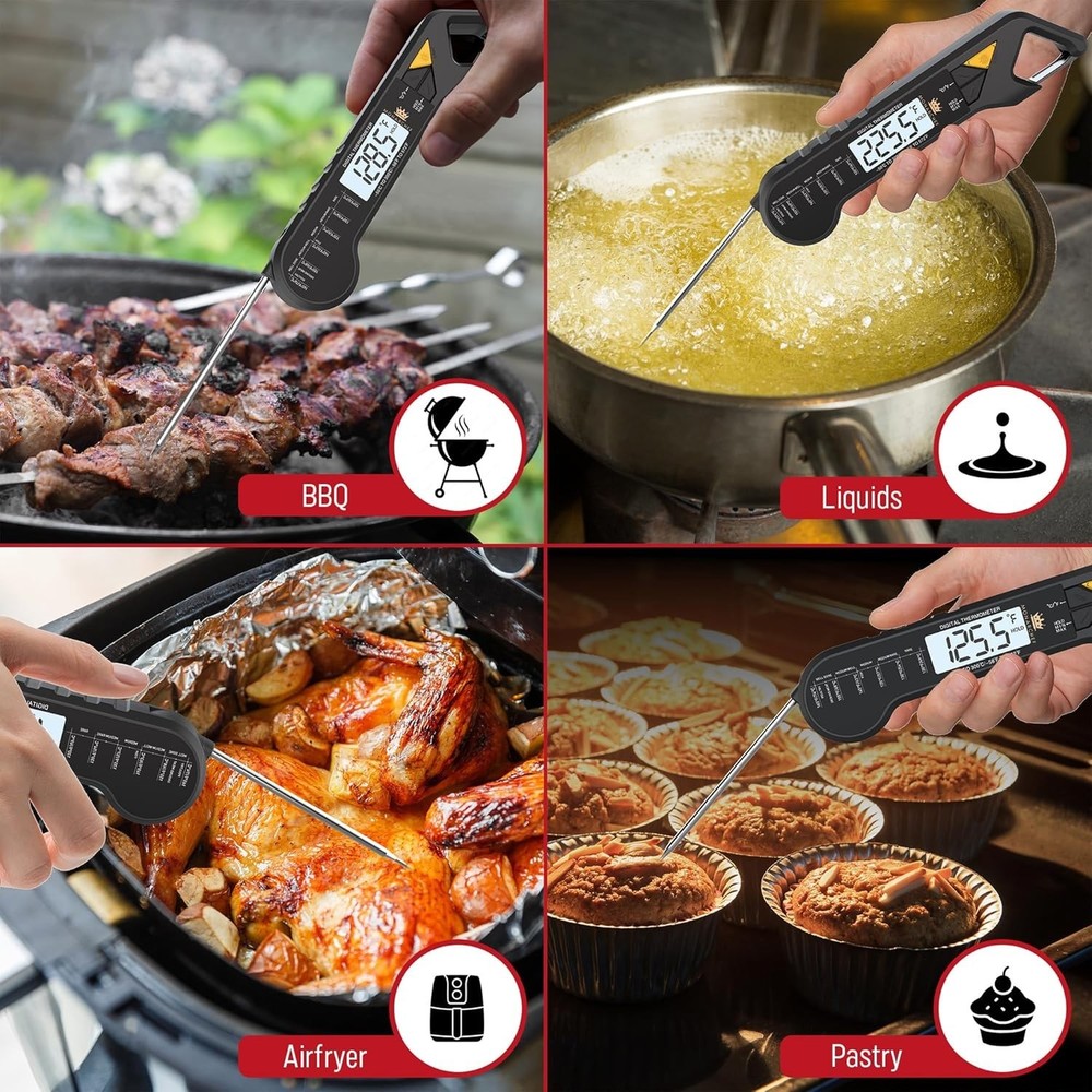 Monarchef Instant Read Digital Meat Thermometer - Waterproof 1s Fast Reading
