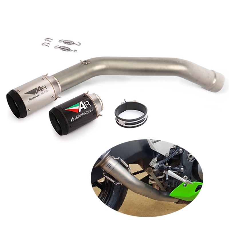 For Kawasaki Ninja ZX6R Carbon Exhaust Muffler Mid Link Pipe Slip On ZX636 09-23