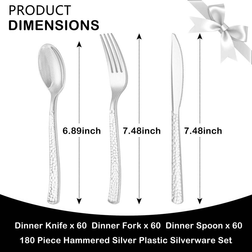 180 pieces Silver Plastic Silverware, Disposable Plastic Silverware Heavy Dut...