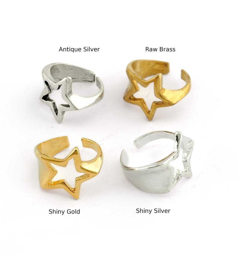 Star Ring, Adjustable Ring Raw Brass or Plated 4023