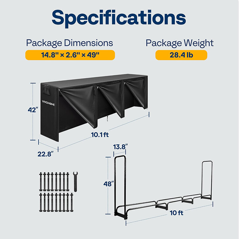 10ft Heavy Duty Firewood Rack w/ Cover Fire Wood Storage Log Holder Cover Combo