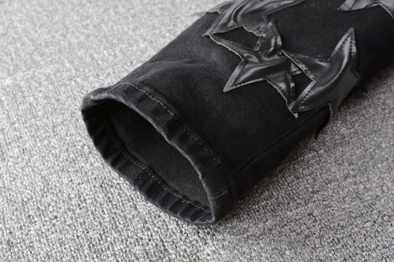 STAR PU Patchwork Men's Ripped Skinny Stretch Denim Jeans