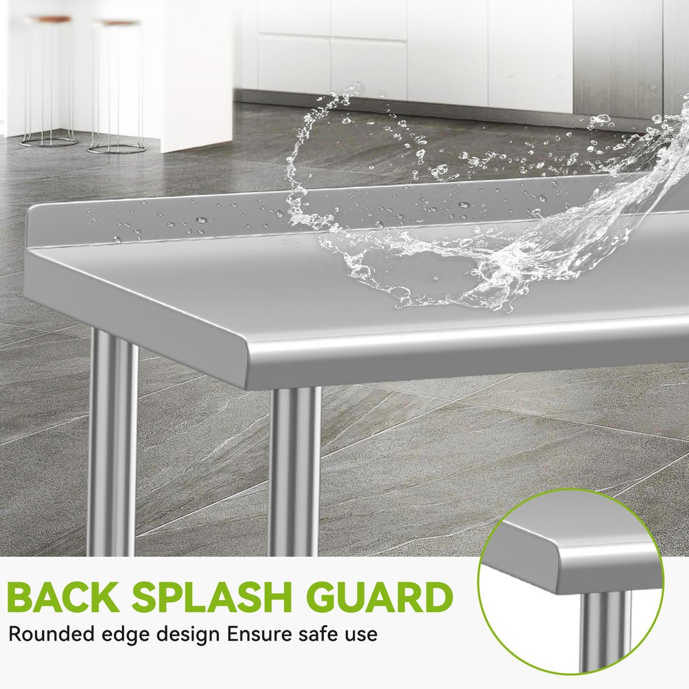 48" x 24" Stainless Steel Table Metal Table Prep Table w/ Backsplash&Undershelf