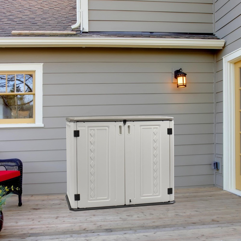 Horizontal Storage Shed Multi-Function Lockable Outdoor Storage Thick HDPE Resin