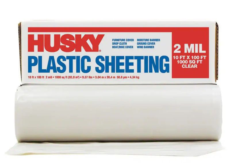 10 ft. x 100 ft. clear 2 mil. plastic sheeting