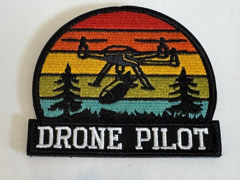 Drone Pilot Patch – Retro Sunset Forest Design Embroidered Tactical Hook & Loop