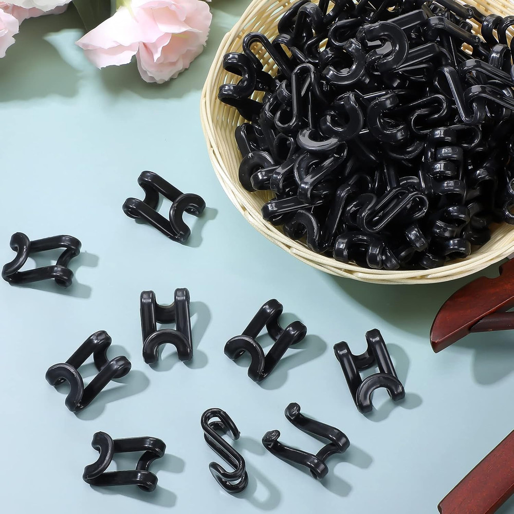 100 Pcs Black Plastic Heavy Duty Clothes Hanger Connector Hooks