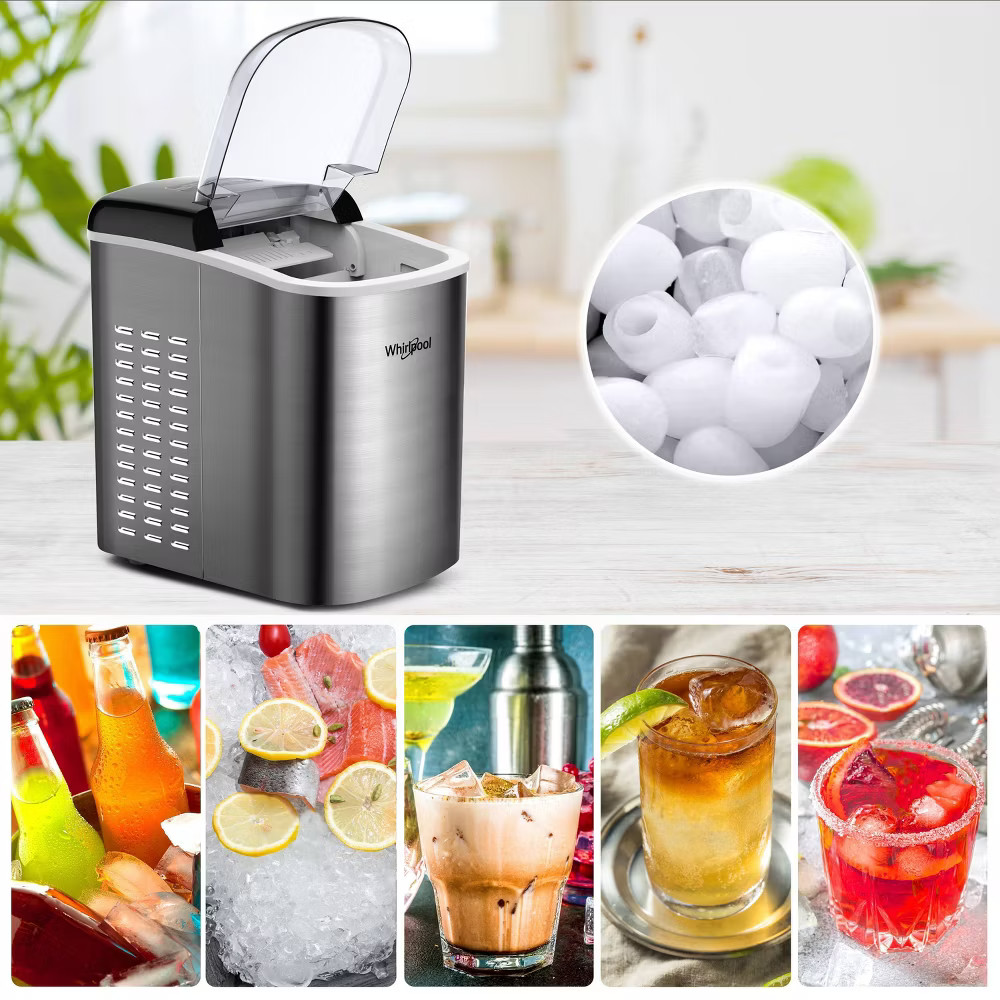 Whirlpool Ice Maker Stainless Steel: Countertop Ice Machine, Bullet Shape,