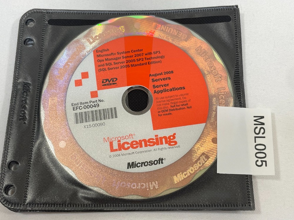 Microsoft System Center Ops Manager 2007 SP1 w/ SQL Server 2005 Tech Windows DVD