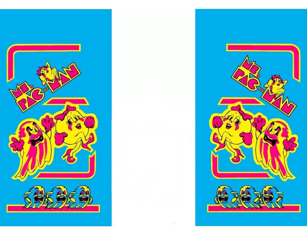Ms PAC MAN Arcade Side Art Blue 2 Pc Set Laminated High Quality