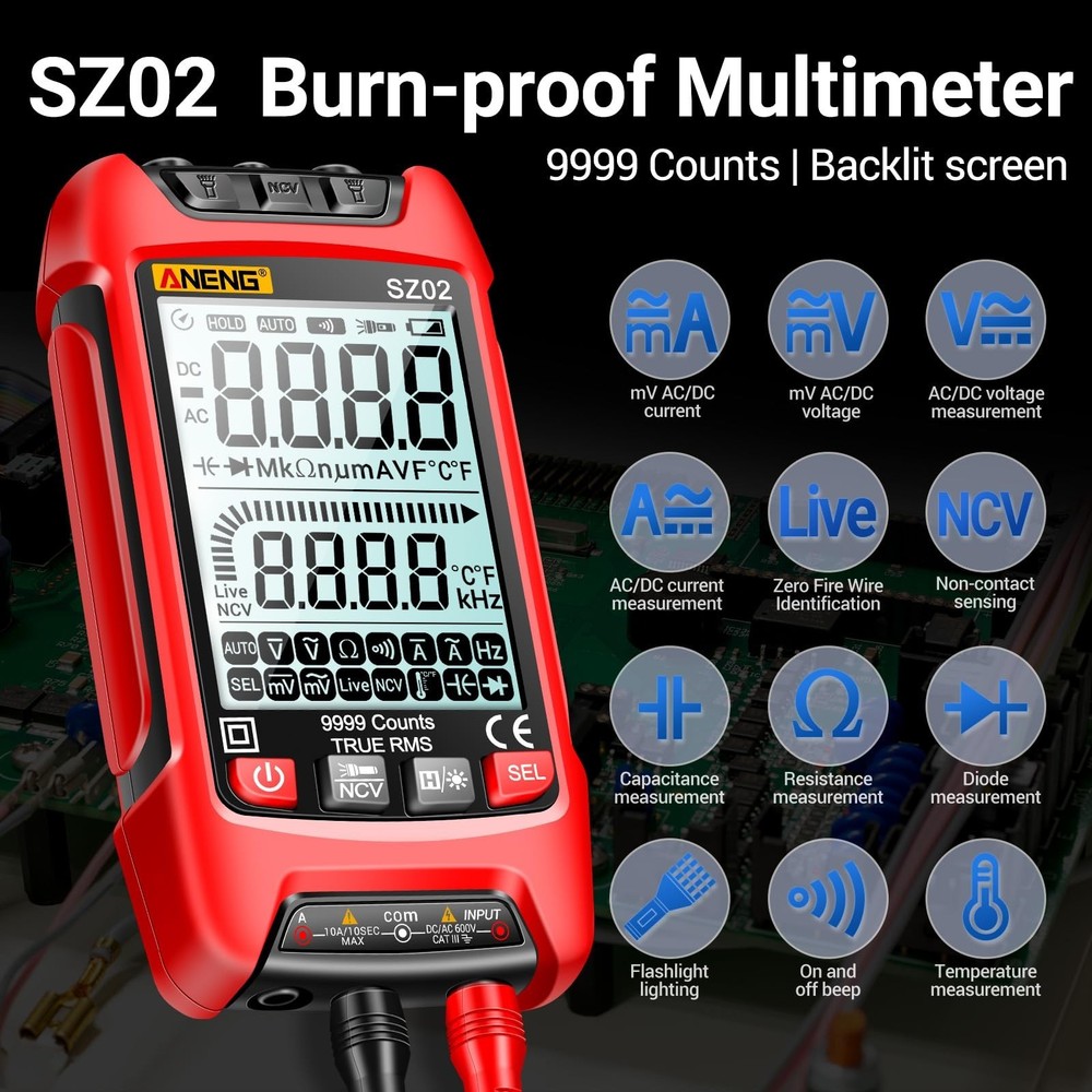 ANENG SZ02 Multimeter,Digital Voltage Tester Meter,TRMS 9999 Counts Voltmeter...