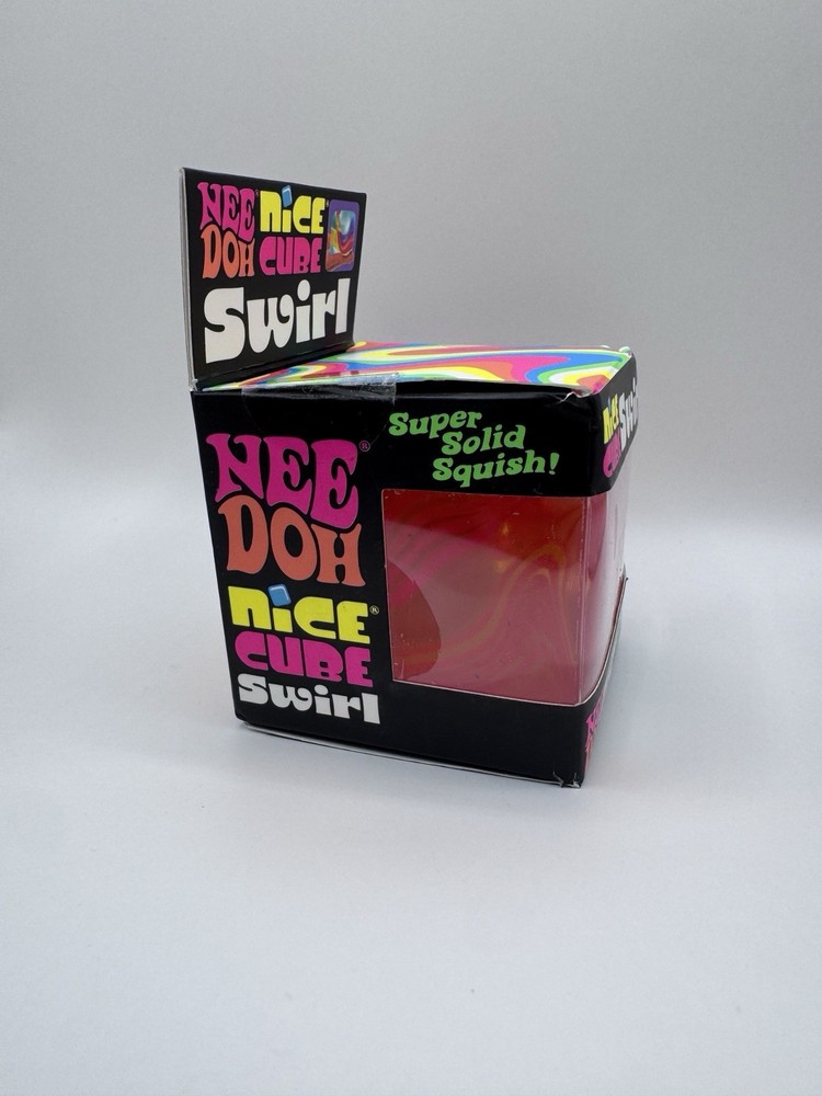 Nee Doh Nice Cube Swirl Super Solid Squish Multicolor Sensory Toy (2”x2”)