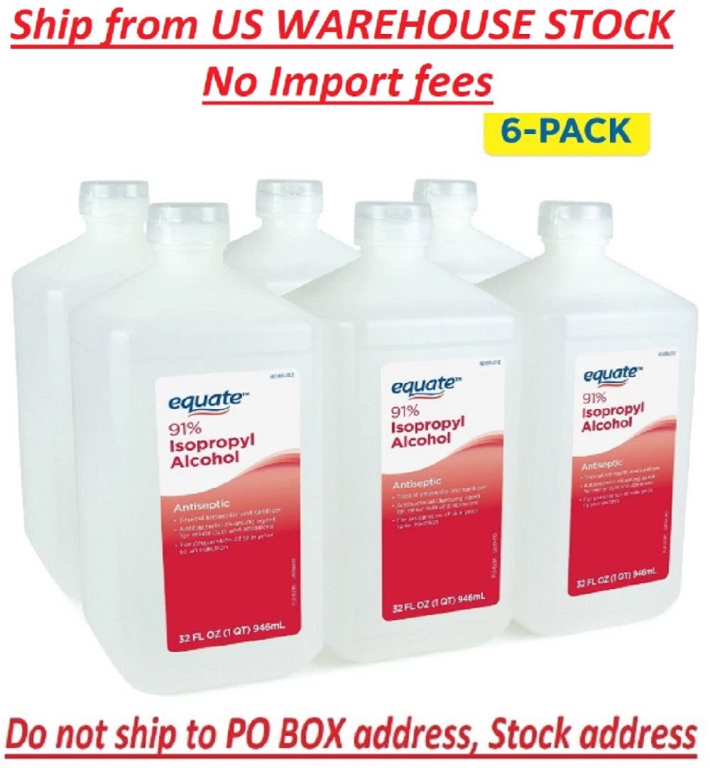 Equate 91% Isopropyl Alcohol Antiseptic Liquid, Resealable, 6 PACK, 6 x 32 fl oz