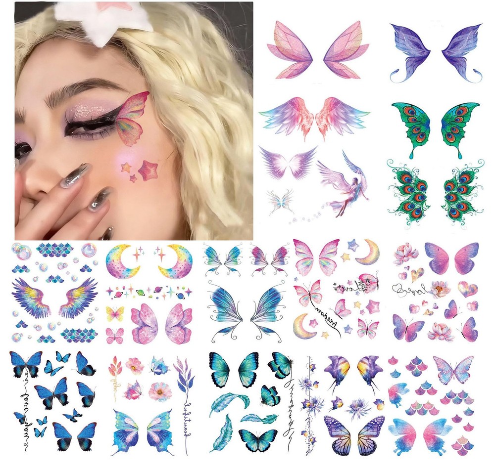 14 Sheets Glitter Butterfly Temporary Tattoos Sticker Small, Type1-Buterrfly