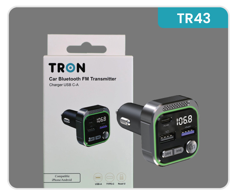 TRON 48W Bluetooth 5.3 FM Transmitter Car Adapter (PD30W & QC18W)with Mic ,MP3