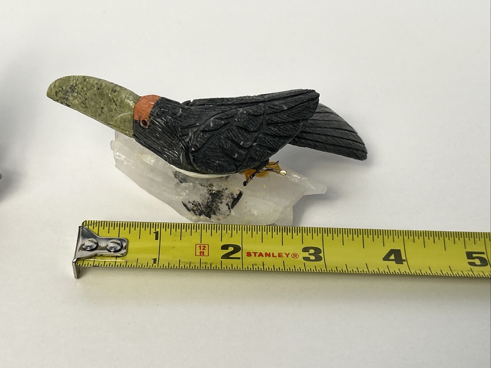 Carved Stone Birds on Quartz (4) Different Species Colorful Unique Different