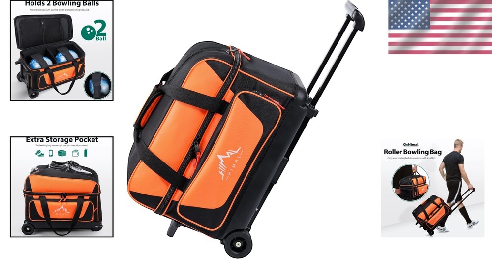 Durable 2 Ball Rolling Bowling Bag with Shoe Storage & Extendable Handle
