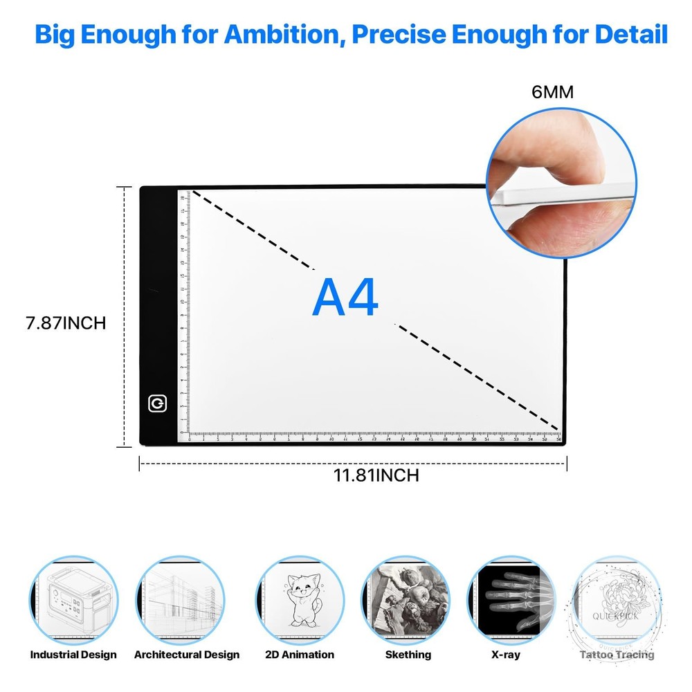 A4 LED Light Box for Tracing and Drawing - Ultra Thin Adjustable Light Table USB