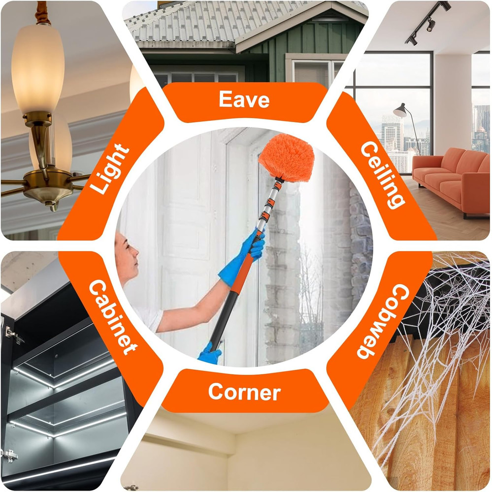 36FT Reach Cobweb Duster with Extension Pole, High Ceiling Long Duster with 7-30