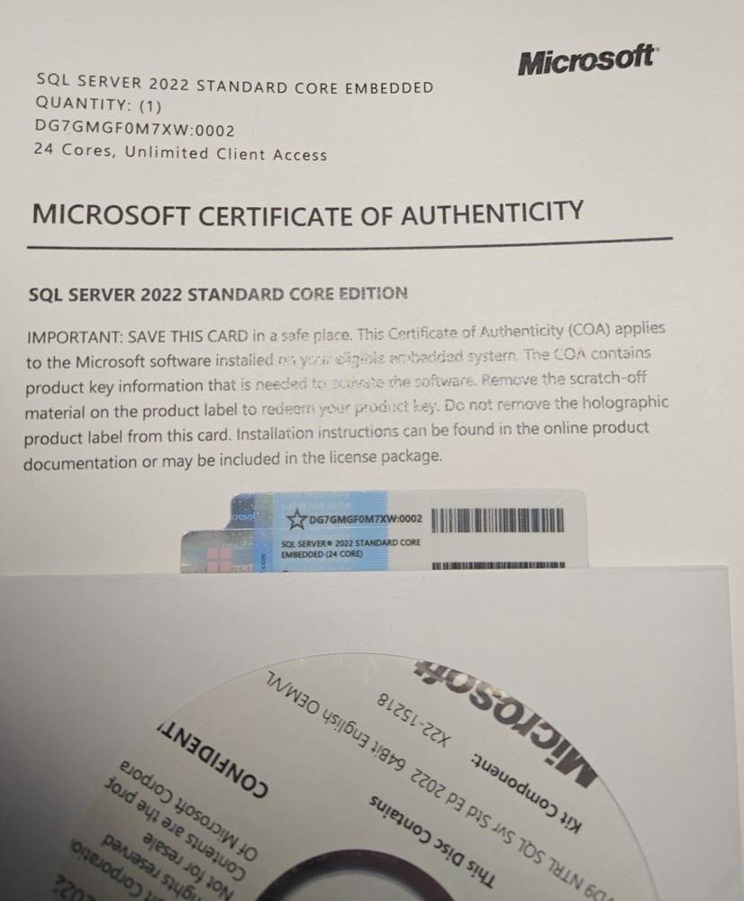 Microsoft SQL Server 2022 Standard Core Edition, 24 Core License (Unlimited CAL)