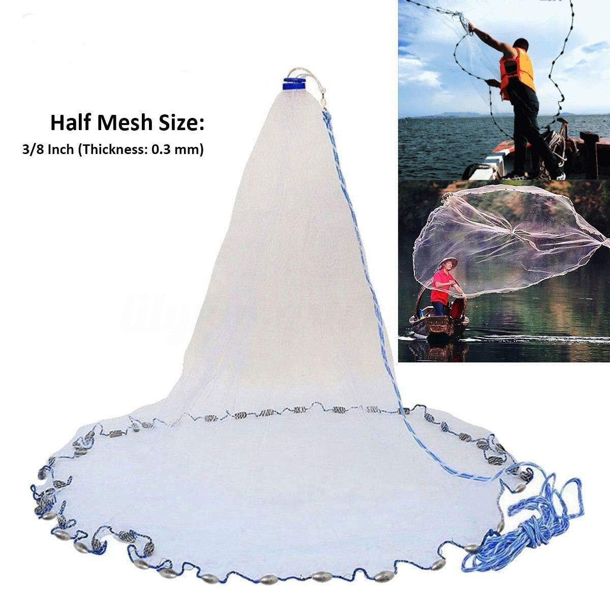8FT Fishing Cast Net Bait Easy Throw Hand Cast Strong Nylon Mesh 3/8in Mesh Size