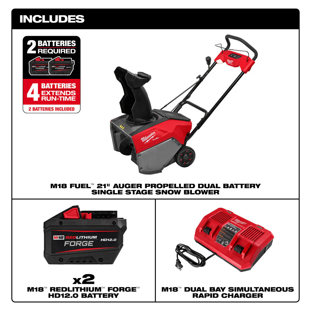 Milwaukee 3036-22HD M18 FUEL 18V 21" Auger Dual Battery Snow Blower Kit