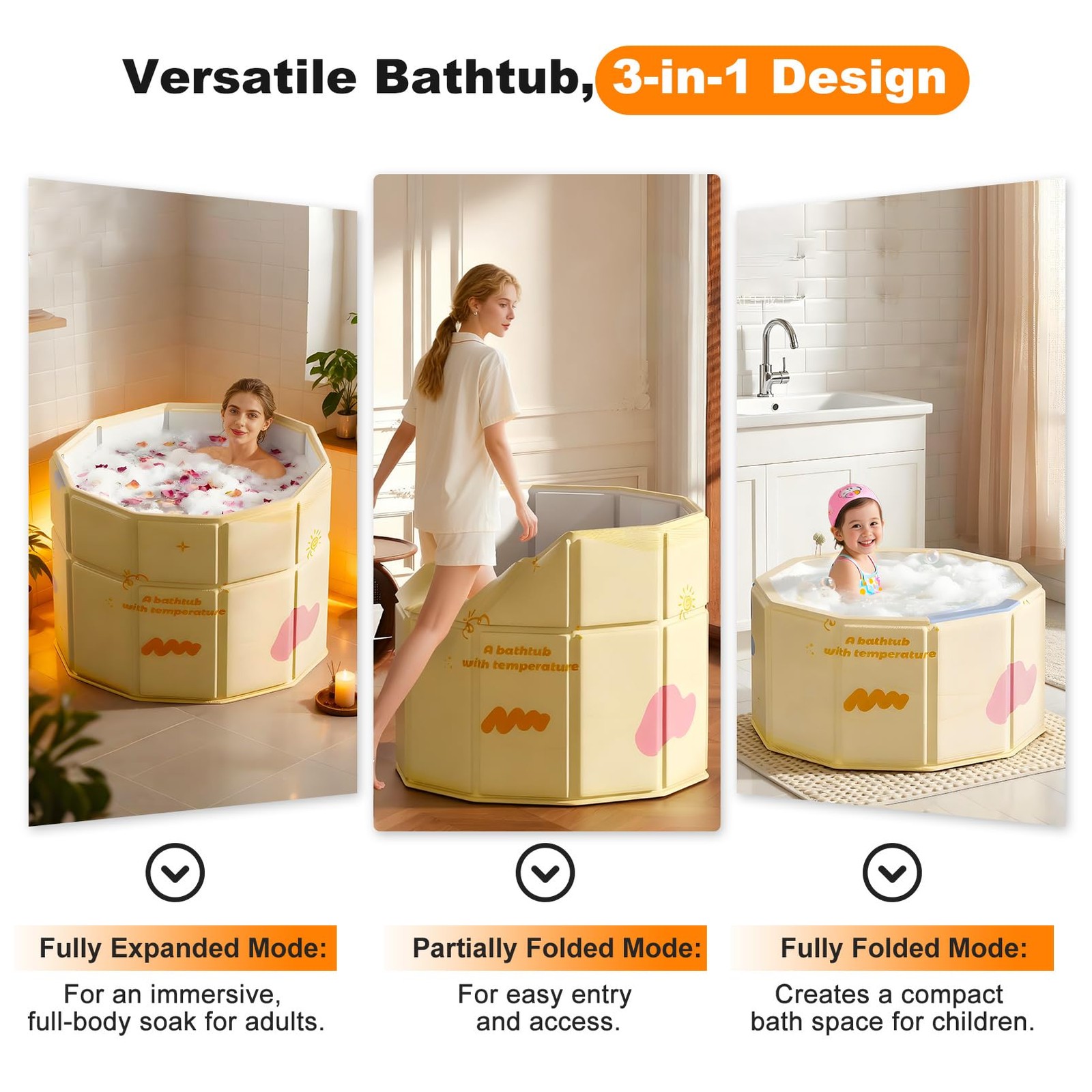 Portable Bathtub for Adult 27.5"x27.5" Collapsible Cold Plunge Bathtub Foldab...