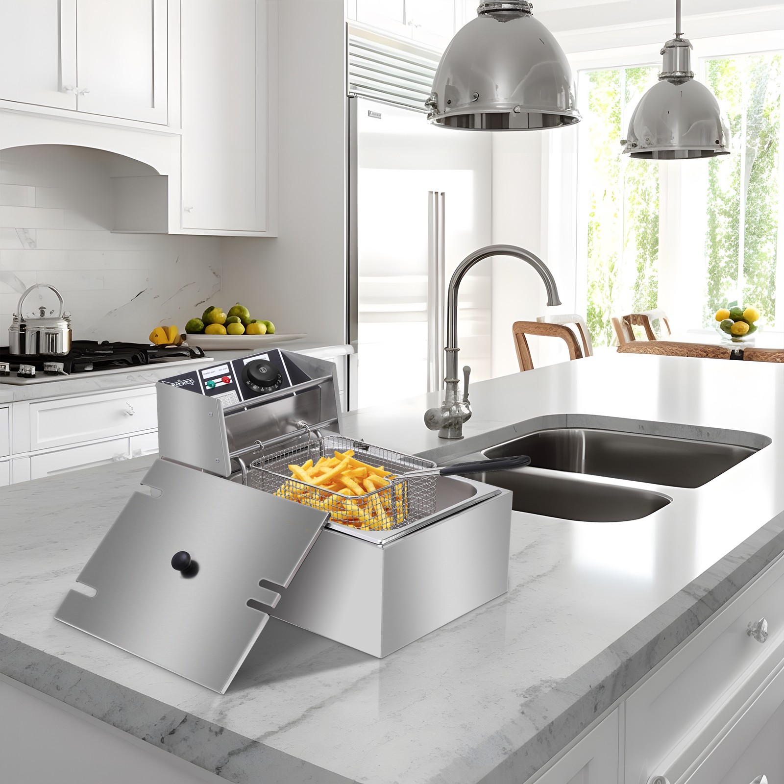 2500W 6L Commercial Electric Deep Fryer Restaurant Stainless Steel 10.5QT W/Lid