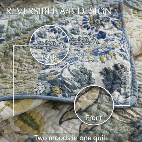 Cotton Bedspread Quilt Bedding Sets 3 Pieces King Rustic Sage Patchwork