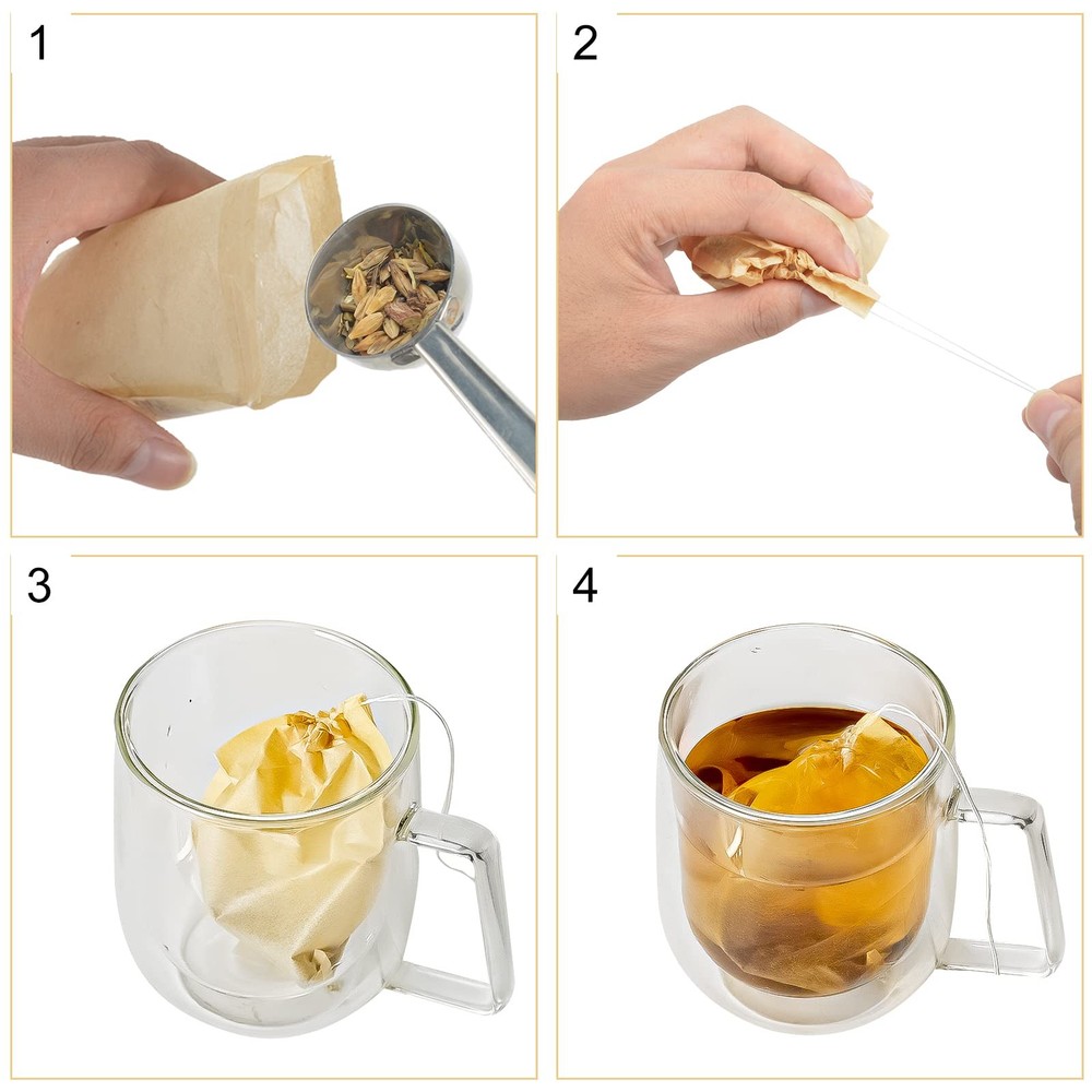 Numola Unbleached Tea Filter Bags for Loose Leaf Tea, 100Pcs, unbleached