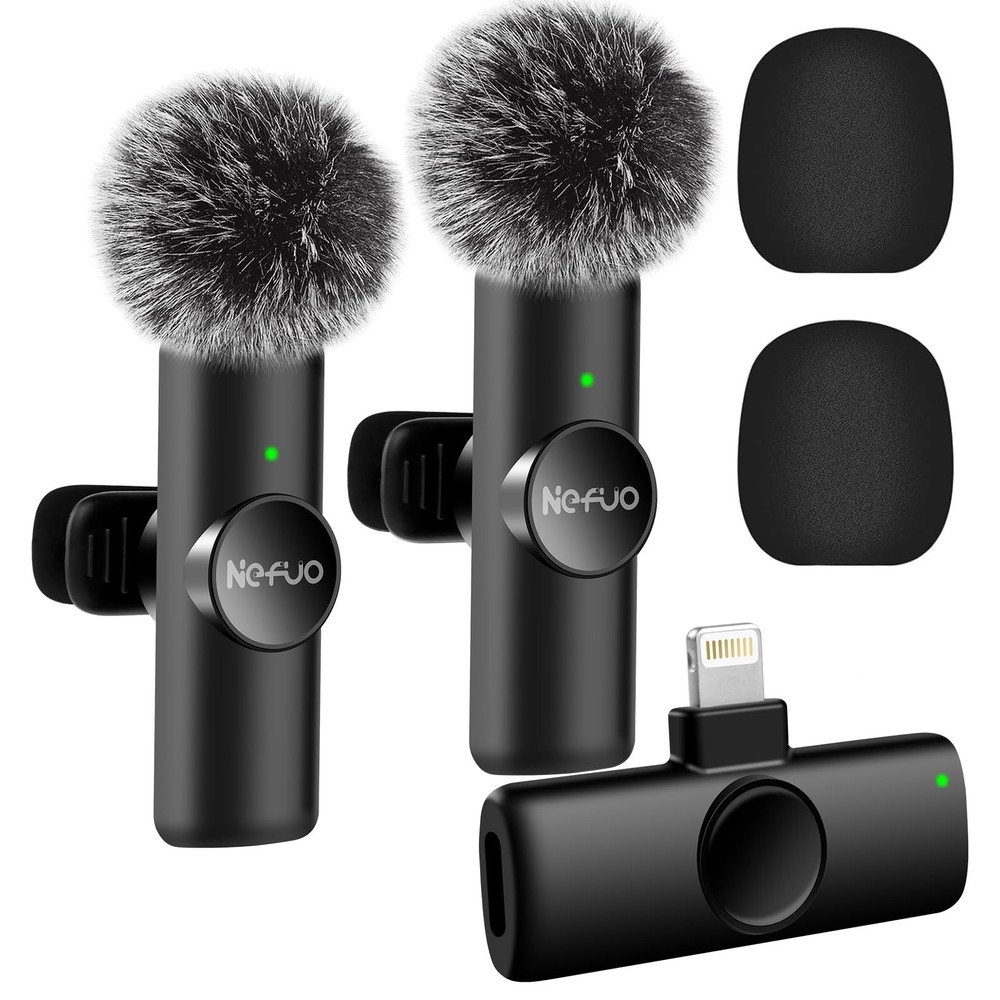Nefuo 2 Pack Professional iPhone Wireless Lavalier Microphone for iPad, Cryst...
